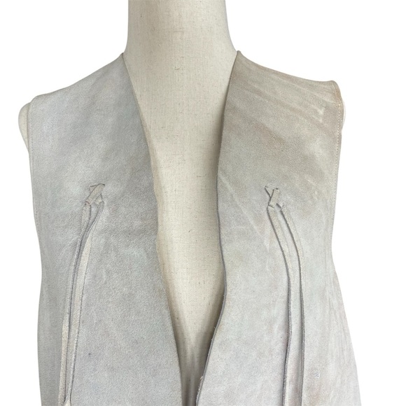Vintage Authentic Suede Leather Fringe Cowboy Vest Off White One Size - Picture 2 of 12